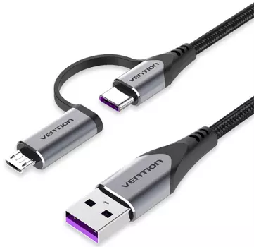 Кабель USB-USB Type-C/microUSB-B(m), 1 м, серый, Vention (CQFHF)