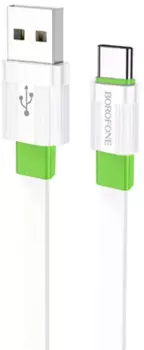 Кабель USB-USB Type-C, плоский, 3А, 1 м, белый/зеленый, Borofone Union BX89 (6974443389500)
