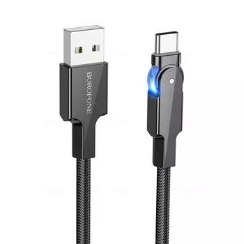 Кабель USB-USB Type-C, прямой/угловой, быстрая зарядка, 3А, 1 м, черный, Borofone BU41 Kelly