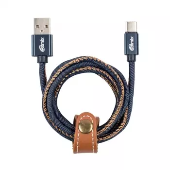 Кабель USB-USB Type-C, Ritmix, оплетка из джинсовой ткани, 1м, синий (RCC-437)