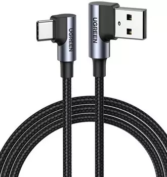 Кабель USB-USB Type-C, угловой/угловой, 50 см, черный, UGREEN US176 (20855)