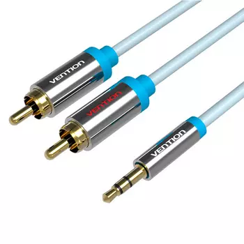 Кабель Vention Jack 3.5(M)-2RCA, позолоченные разъемы, круглый, медь, 3м, черный (P550AC300-S)