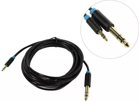 Кабель Vention Jack 6.35-Jack 3.5, позолоченные разъемы, прямой, 3м, черный (BABBI)