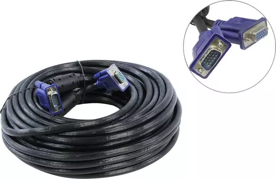 Кабель VGA(15M)-VGA(15F), ферритовый фильтр, 20 м, черный VCOM (VVG6460-20M)
