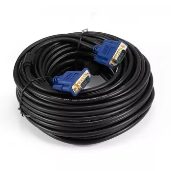 Кабель VGA(15M)-VGA(15M), экранированный, ферритовый фильтр, 20 м, синий/черный Exegate EX-CC-PVGA-15M15M-20.0 (EX294727RUS)