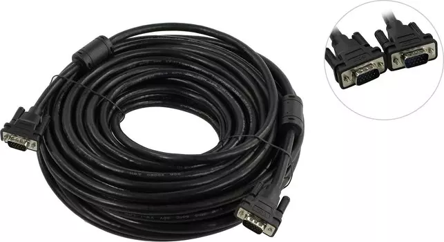 Кабель VGA(15M)-VGA(15M), экранированный, ферритовый фильтр, 10 м, черный GCR (GCR-VM2VM2-10.0m)
