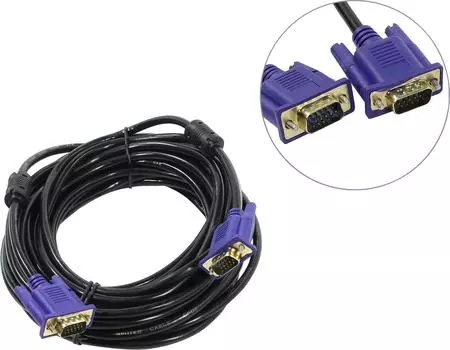 Кабель VGA(15M)-VGA(15M), экранированный, ферритовый фильтр, 10 м, синий/черный Exegate EX-CC-PVGA-15M15M -10.0 (EX169516RUS)