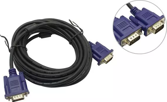 Кабель VGA(15M)-VGA(15M), экранированный, ферритовый фильтр, 5 м, синий/черный Exegate EX-CC-PVGA-15M15M-5.0 (EX138950RUS)