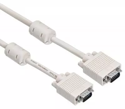 Кабель VGA(15M)-VGA(15M), ферритовый фильтр, 5 м, серый Buro (CAB016S-5M)