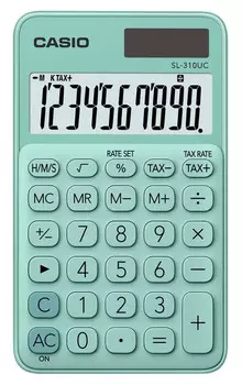 Калькулятор карманный CASIO SL-310UC, 10-разрядный, кол-во функций:9, однострочный экран, зеленый (SL-310UC-GN-S-EC)
