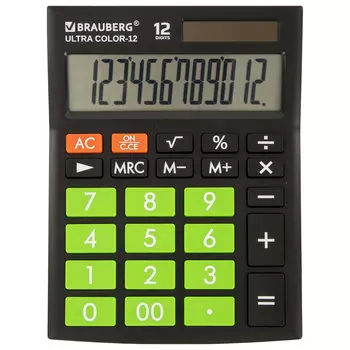 Калькулятор настольный BRAUBERG Ultra COLOR-12-BKLG, 12-разрядный, однострочный экран, черный/зеленый (250498)