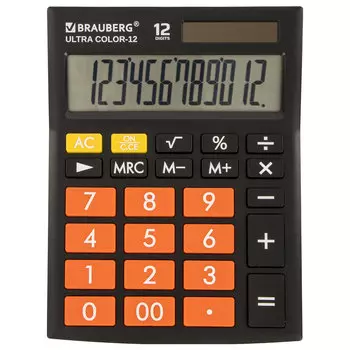 Калькулятор настольный BRAUBERG Ultra COLOR-12-BKRG, 12-разрядный, однострочный экран, черный/оранжевый (250499)