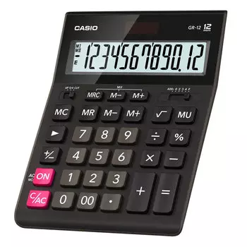 Калькулятор настольный CASIO GR-12, 12-разрядный, кол-во функций:10, однострочный экран, черный (GR-12-W-EH)