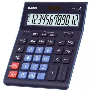 Калькулятор настольный CASIO GR-12-BU, 12-разрядный, кол-во функций:10, однострочный экран, темно-синий (GR-12-BU-W-EP)