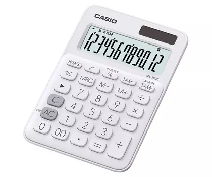 Калькулятор настольный CASIO MS-20UC, 12-разрядный, кол-во функций:10, однострочный экран, белый (MS-20UC-WE-S-EC)