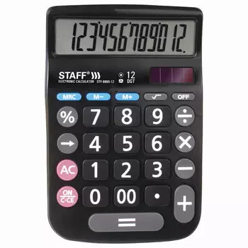 Калькулятор настольный STAFF PLUS DC-999S-12, 12-разрядный, однострочный экран, черный (250426)