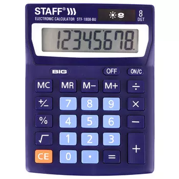 Калькулятор настольный STAFF STF-1808-BU, 8-разрядный, однострочный экран, синий (250466)