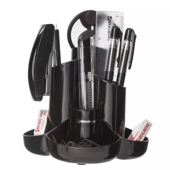 Канцелярский настольный набор BRAUBERG, 10 предметов, 7 отделений, пластик, черный (236951)