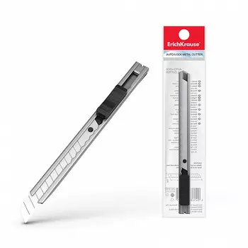 Канцелярский нож, AUTOLOCK фиксация, лезвие: 9мм / выдвижное / сег­мен­ти­ро­ван­ное / отламывающееся, Erich Krause Ferro mini (19160)