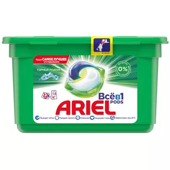 Капсулы для стирки Ariel Pods Всё-в-1 Color, Горный родник, для цветных тканей, 12шт