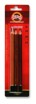 Карандаш чернографитный 2B,4B,6B, треугольная форма, 3шт., ассорти, KOH-I-NOOR Triograph 1833 2B-6B (1833003001BL)