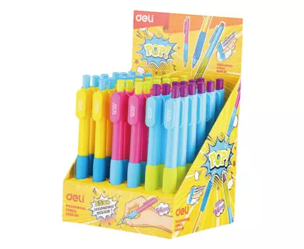 Карандаш механический 0.5мм, с ластиком, пластик, цвета в ассортименте, резиновый держатель, Deli (EU60600)
