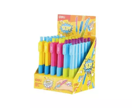 Карандаш механический 0.5мм, с ластиком, пластик, цвета в ассортименте, резиновый держатель, Deli (EU60800)