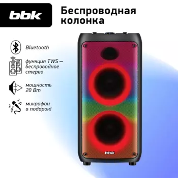 Караоке-система 2.0 BBK BTA4021 , 20 Вт, AUX, USB, microSD, Bluetooth, подсветка, черный (BTA4021 )