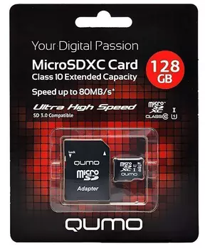 Карта памяти 128Gb microSD Qumo Class 10 UHS-I 3.0 + адаптер (-)