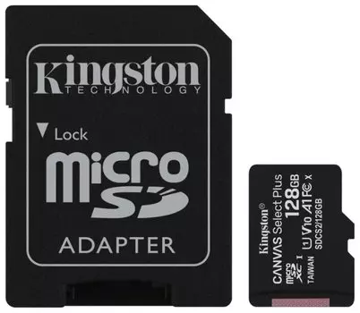 Карта памяти 128Gb microSDXC Kingston Canvas Select Plus Class 10 UHS-I U1 V10 A1 + адаптер (SDCS2/128GB)