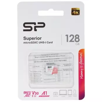 Карта памяти 128Gb microSDXC Silicon Power Superior Class 10 UHS-I U3 V30 A1 (SP128GBSTXDV3V20)