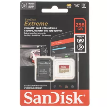 Карта памяти 256Gb microSDXC Sandisk Extreme Class 10 UHS-I U3 V30 A2 + адаптер (SDSQXAV-256G-GN6MA)