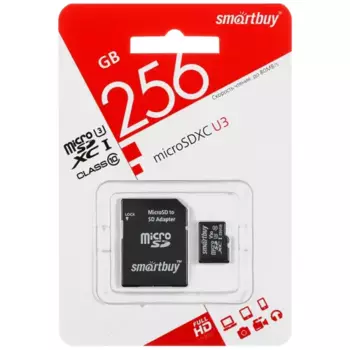 Карта памяти 256Gb microSDXC SmartBuy Class 10 UHS-I U3 + адаптер (SB256GBSDU3-01)