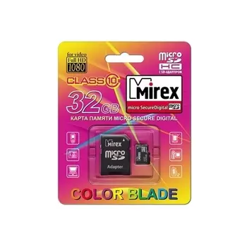 Карта памяти 32Gb microSDHC Mirex Class 10 + адаптер