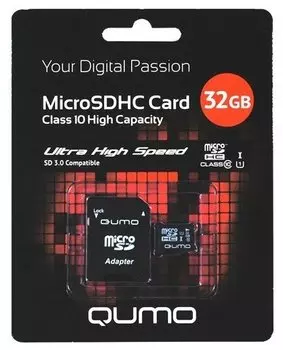 Карта памяти 32Gb microSDHC Qumo Class 10 UHS-I + адаптер (0)