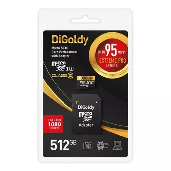 Карта памяти 512Gb microSDXC Digoldy Extreme Pro Class 10 UHS-I U3 + адаптер (DG512GCSDXC10UHS-1-ElU3)