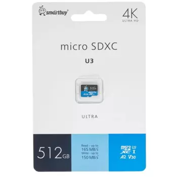 Карта памяти 512Gb microSDXC Sandisk Ultra Class 10 UHS-I U3 V30 A2 (SB512GBSDU3UL01)