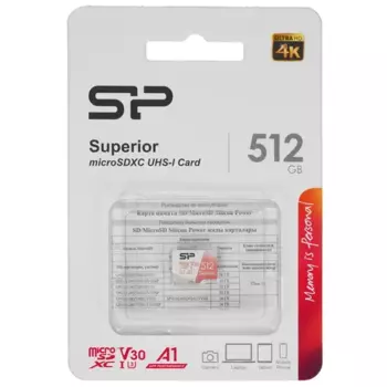 Карта памяти 512Gb microSDXC Silicon Power Superior Class 10 UHS-I U3 V30 A1 (SP512GBSTXDV3V20)