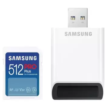 Карта памяти 512Gb SDXC Samsung PRO PLUS Class 10 UHS-I U3 V30 + USB reader (MB-SD512SB/WW)