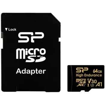 Карта памяти 64Gb microSDHC Silicon Power Golden Series High Endurance Class 10 UHS-I U3 V30 A1 + адаптер (SP064GBSTXDV3V1HSP)
