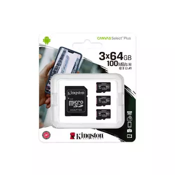 Карта памяти 64Gb microSDXC Kingston Canvas Select Plus Class 10 UHS-I U1 V10 A1 + адаптер (SDCS2/64GB-3P1A)