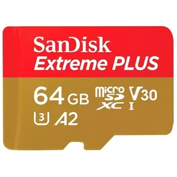 Карта памяти 64Gb microSDXC Sandisk Extreme Plus Class 10 UHS Class 3, UHS-I + адаптер (SDSQXBZ-064G-GN6MA)