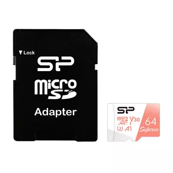 Карта памяти 64Gb microSDXC Silicon Power Superior Class 10 UHS-I U3 V30 A1 + адаптер (SP064GBSTXDV3V20SP)