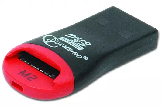 Картридер внешний Gembird FD2-MSD-1, microSD, USB 2.0, черный/красный