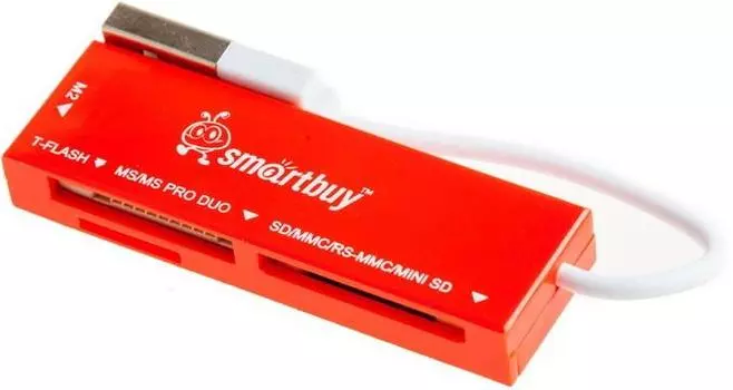 Картридер Smartbuy внешний, SD/microSD, USB 2.0, красный (SBR-717-R)