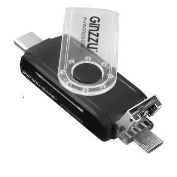 Картридер внешний Ginzzu GR-325B, мультиформатный, USB 2.0 + OTG microUSB, черный
