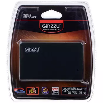 Картридер внешний Ginzzu GR-336B, мультиформатный, USB 3.0, черный