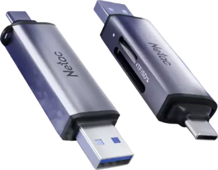 Картридер внешний Netac WK13, SD/microSD, USB 3.2 Gen 1/USB 3.2 Gen 1 Type-C, серый (NT09WK13-30GR)