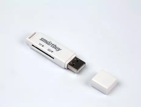 Картридер внешний Smartbuy SBR-715-W, SD/microSD, USB 2.0, белый