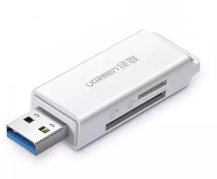 Картридер внешний UGREEN CM104, MMC/SD/TransFlash (TF), USB 3.0, белый (40753_)